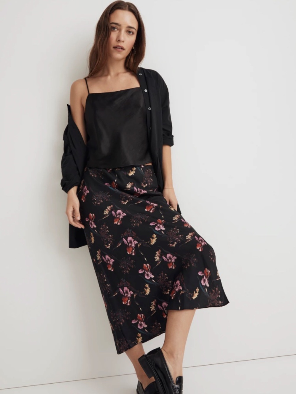 Madewell Layton Midi Slip Skirt in Floral Cupro-Blend